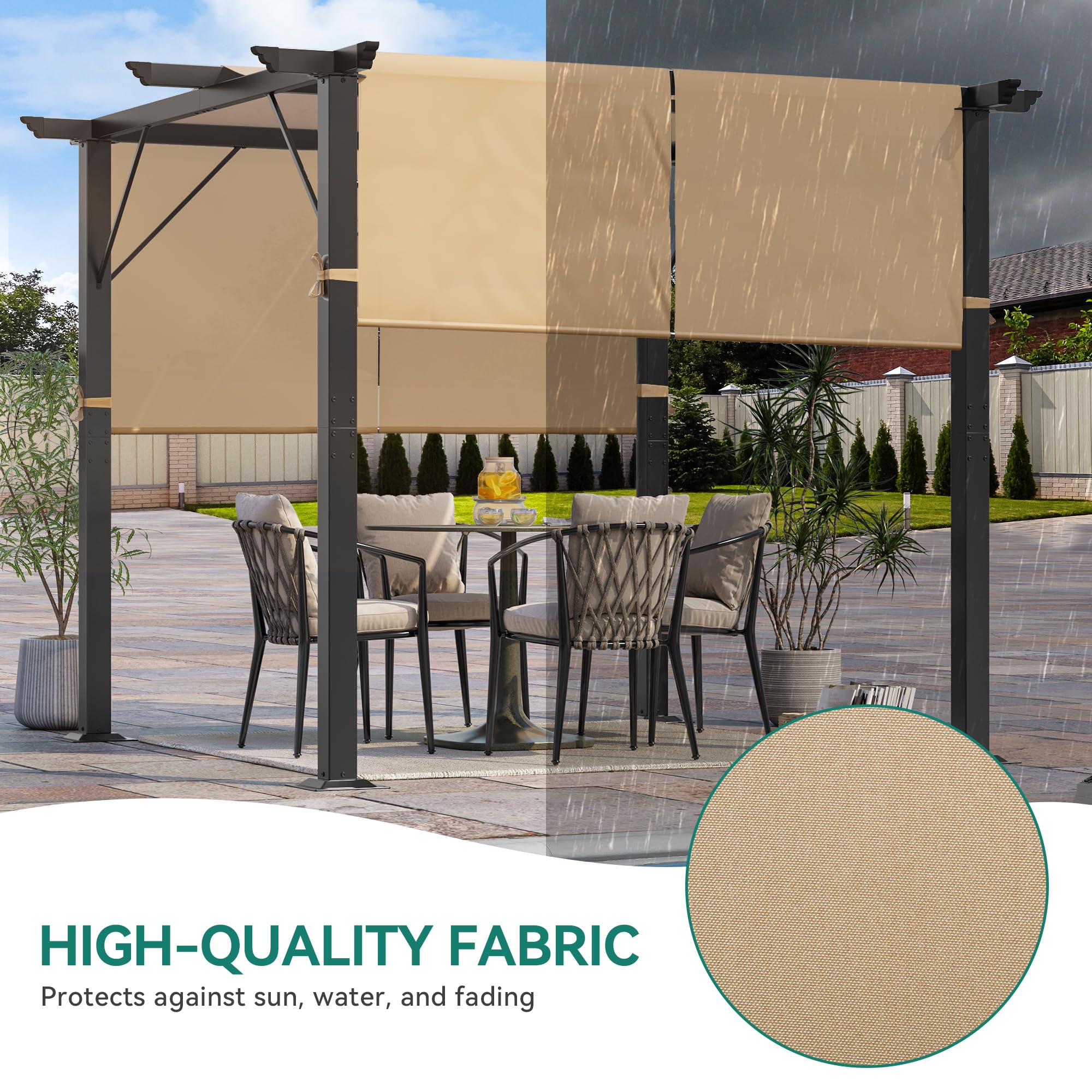 Metal Pergola with Retractable Roof, Outdoor Pergola Includes Water-Resistant and SPF 15 PU Coated Canopy, Sun Shade for Barbecue Events, Garden Parties, and Lawn in Dark grey 3x3Meter