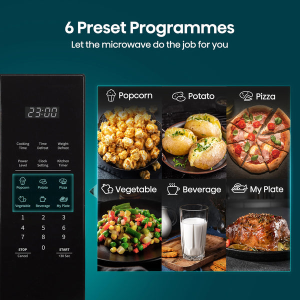 Hisense H23MOBSD1HUK 23 Litre 800W electronic Microwave with Auto Defrost, Digital Display, Smart Cook, Multi level cooking and Easy Clean- Black