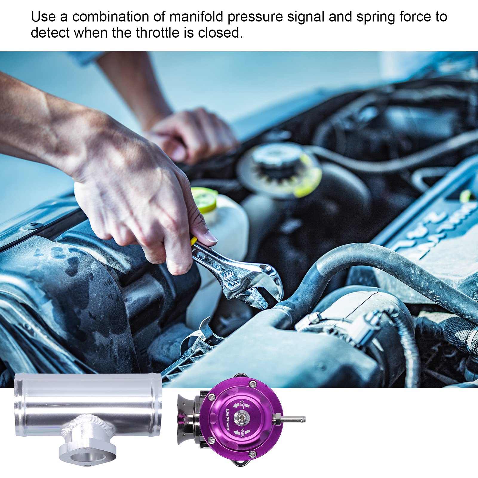 Turbo Blow Off Valve kit, Akozon Universal SDD‑BOVGRSBL FPG250 Aluminium Billet Turbo Blow Off Valve with 2.5in Flange Pipe Type‑RS(Purple)