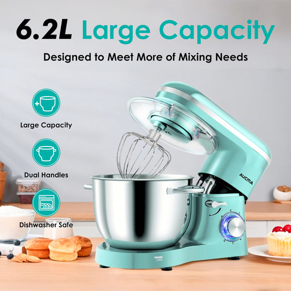 Aucma Stand Mixer, 6.2L Food Mixers for Baking, Electric Kitchen Mixers with Bowl, Dough Hook, Wire Whip & Beater (6.2L, Black)
