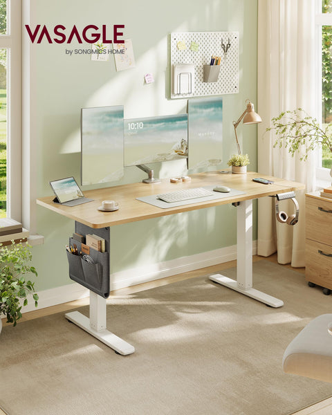 VASAGLE Electric Standing Desk, Height Adjustable Desk, 60 x 140 x (72-120) cm, 4 Memory Heights, Storage Pocket, for Home Office, Study, Rustic Brown and Ink Black LSD134K02