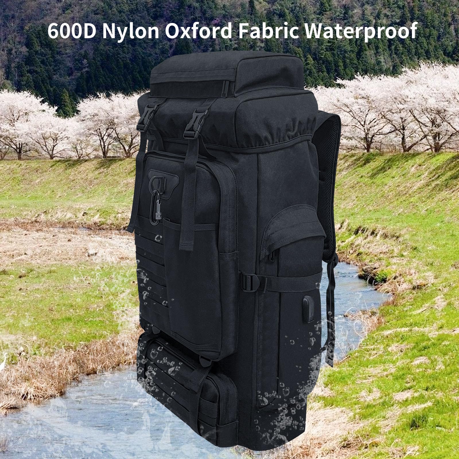 Ogetok 80L Hiking Backpack Camping Rucksack, 80 liters Large Capacity Outdoor Knapsack Travel Climbing Mountaineering Carry On Backpack Bag, Trekking Backpacking for Men Women, Black