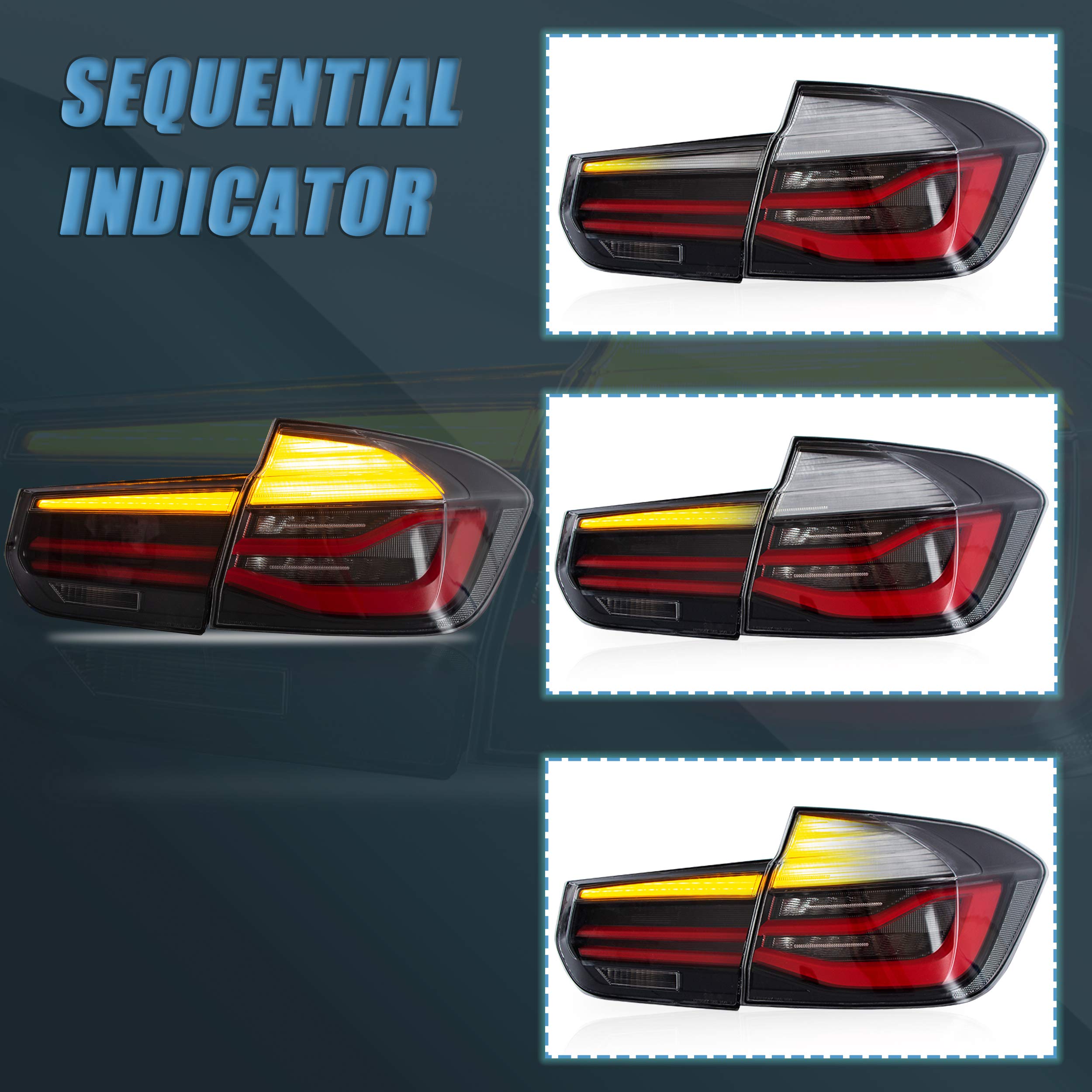 VLAND OLED Rear Lights Compatible with 2013-2018 BMW 3 Series F30 F35 F80 320i 328i 335i Sedan (Not for F31 F34), Tail Lights with Sequential Indicators, E-mark, Red