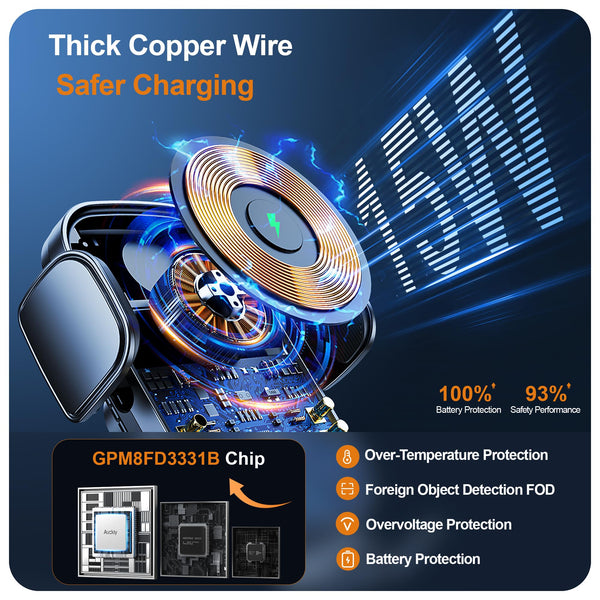 Auckly Qi 15W Car Phone Holder Wireless Charger, [270 ° Automatic Clamping], Wireless Car Charger Mount, Air Vent, for iPhone 11 12 13 14 15 16 Series & Samsung, Electromagnetic Induction, Black