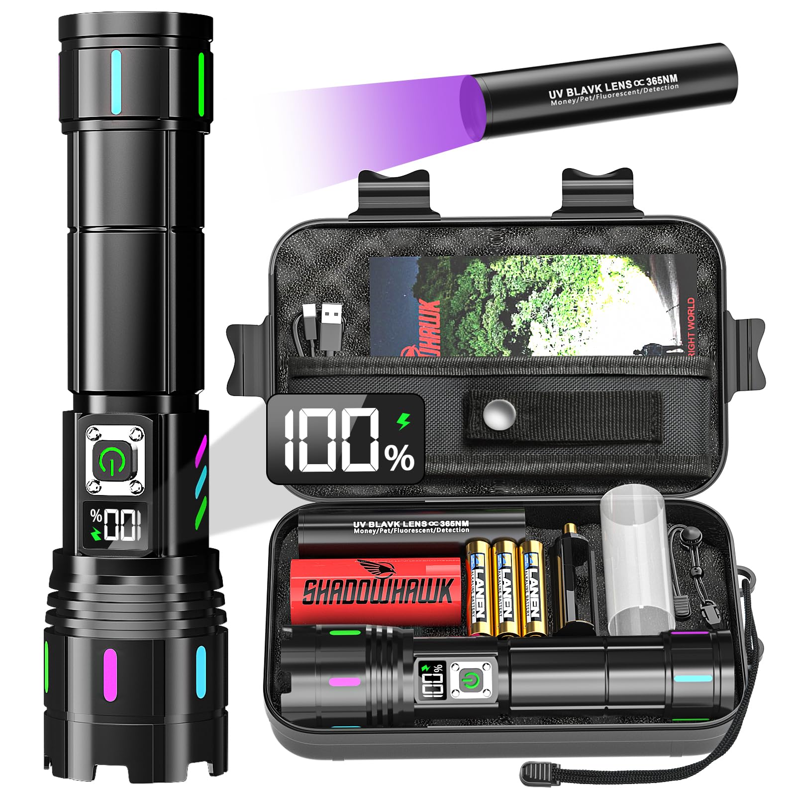 Torches LED Super Bright Rechargeable - 30W 500000 Lumens Powerful Torch with LCD Display XHM90.2 Tactical Flashlight 5 Modes & Zoomable Flash Light IP67 Waterproof for Emergency, Camping, Dog Walking