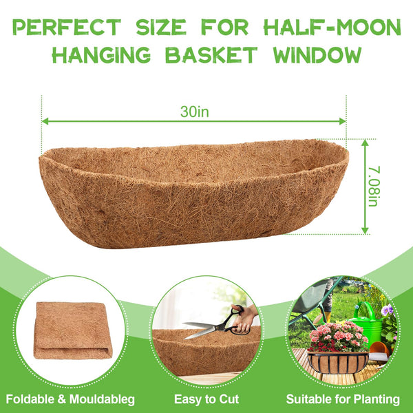 Riare 4Pcs Trough Coco Coir Liners 30Inch Coconut Coir Hanging Basket Liner for Planters Natural Coco Fiber Window Box Liners for Wall Planter, Window