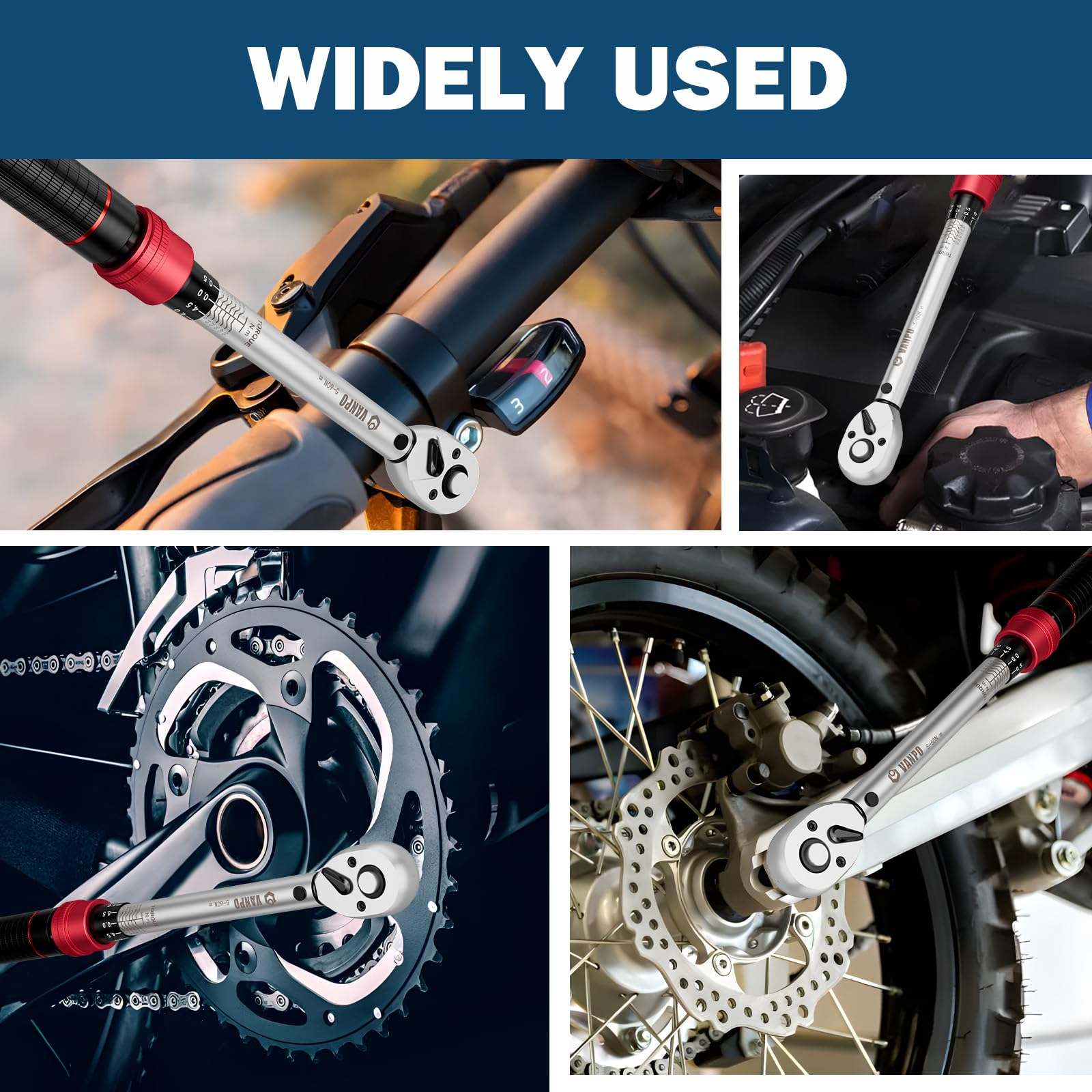 VANPO Torque Wrench 3/8” Drive, 5-60 NM, ±3% Accuracy, 72 Tooth Click Torque Wrench Set with 3/8 to 1/4 Adapter, 125 mm Extension Bar for Bike and Motorcycle, Car Spark