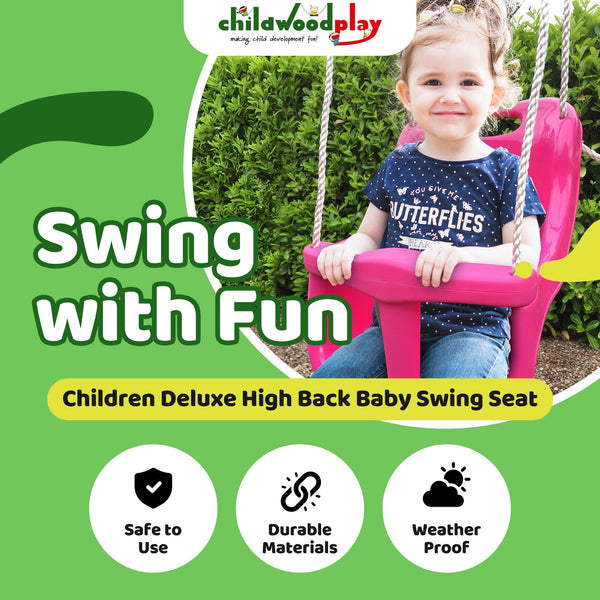 Children Deluxe High Back Baby Toddler swing seat perfect for Garden swings and Climbing Frames (Green with Yellow T-Bar)