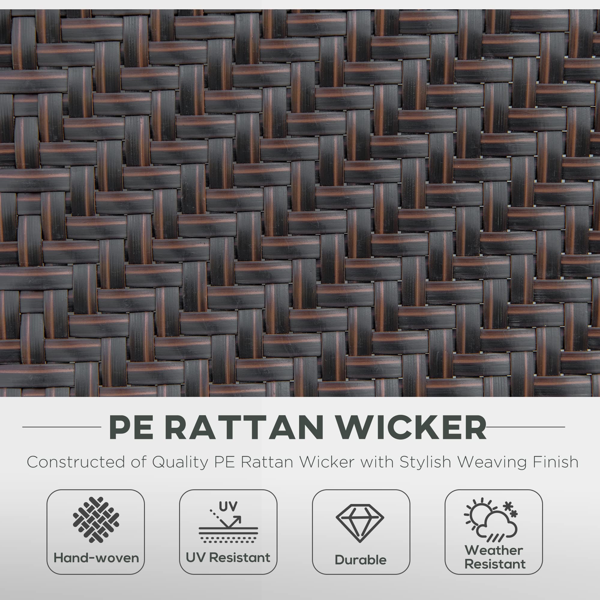 Outsunny Set of 2 Outdoor Wicker Folding Chairs, Patio PE Rattan Dining Armrests Chair set with 7 Levels Adjustable Backrest, for Outdoors, Camping, Brown