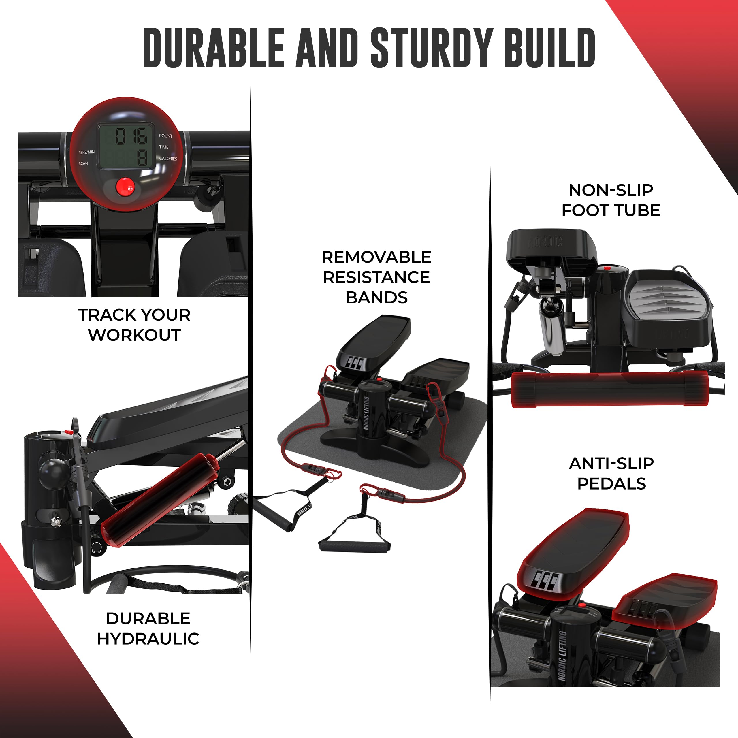 Nordic Lifting Mini Stepper & Stair Climber Machine - w/Resistance Bands Set & Non-Slip Foot Pads - Durable Construction with 330 LBS Weight Capacity