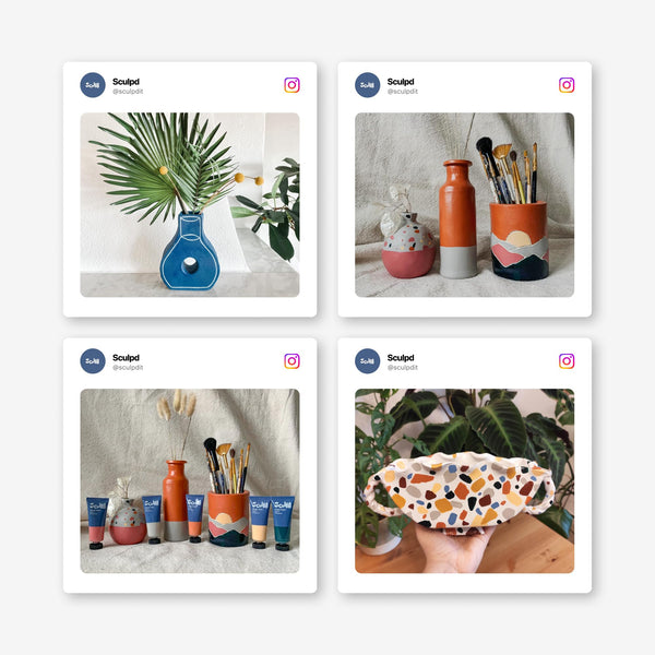 Sculpd Pottery Starter Kit - Complete Air Dry Clay + Painting Beginner Set for 2 Adults: Includes Sculpting Tools, Acrylic Paint, Brushes, Easy Guide,