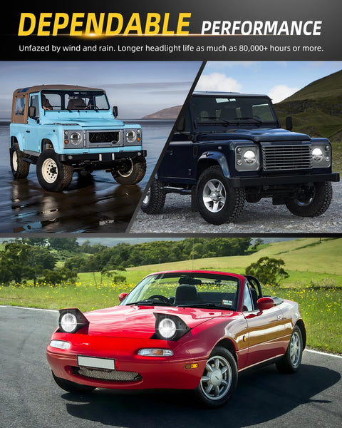 CO LIGHT 7 Inch LED Headlight Round Half Halo Angel Eyes DRL Amber Turn Signal Lights DOT and E-Mark Approved, H6024 LED Headlights with H4 H13 Adapter Compatible for Wrangler JK TJ LJ CJ, 2PCS