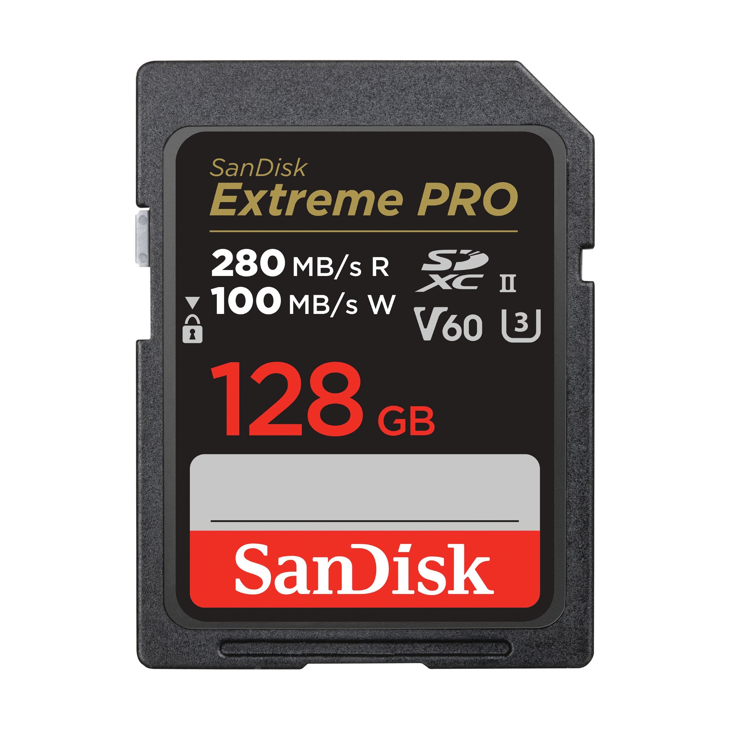 SanDisk 128GB Extreme PRO SDXC card, SD Card, V30 Memory Card, 4K UHD, up to 200 MB/s, SanDisk QuickFlow Technology, RescuePro Deluxe Data Recovery Software, UHS-I, Class 10, U3, V30