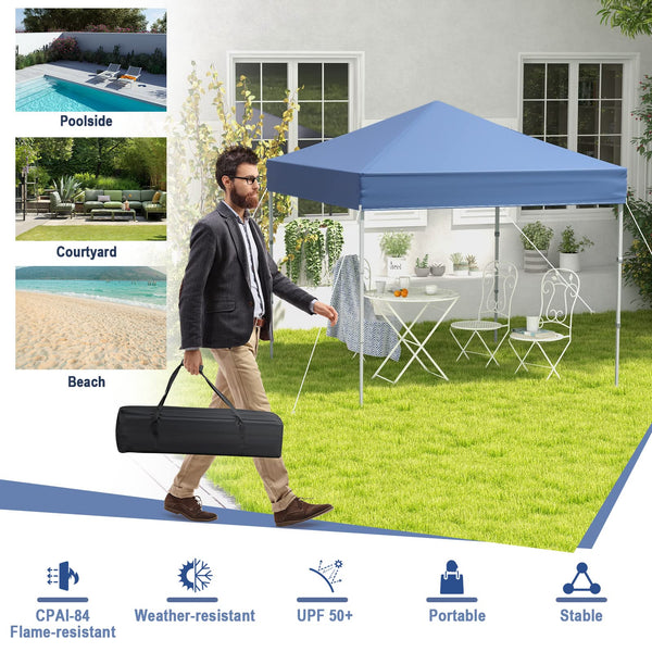 COSTWAY 2m x 2m Pop up Gazebo, 3-Position Height Adjustable Commercial Instant Canopy Tent with Carry Bag, Garden Patio Sun Shelter for Camping BBQ Party (Blue, 198 x 198 x 190-244 cm)