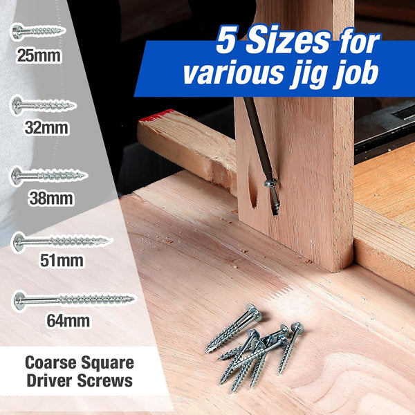 WORKPRO - Complete Pocket Hole Drilling Jig Kit - 125 Pieces - Jig Kit with 100 Self Tapping Screws and 20 Plugs - Woodworking Guide - Woodworking Oblique Hole Positioner