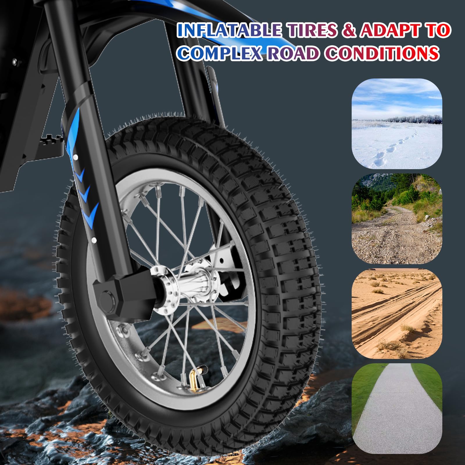 EVERCROSS EV12M PRO Kids Ride On Motorcycle, Electric Motorcycle with 300W Motor, 9.3Miles Long-Range, 12'' Pneumatic Tire, Bluetooth Music, Colorful Lights, Motor Cross for Ages 3-12 Children