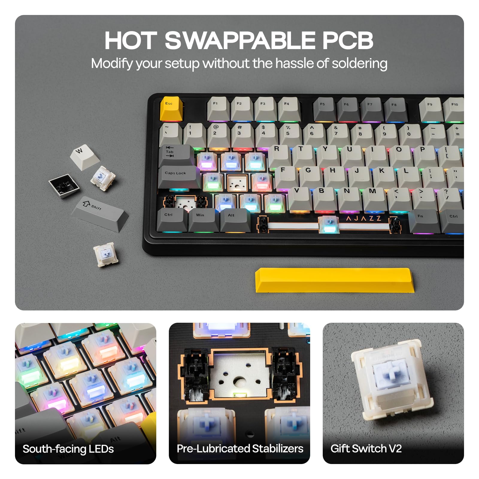 MechLands AK980 98% Mechanical Keyboard, BT5.0/USB-C/2.4GHz Wireless Gaming Keyboard, Hot Swappable Creamy Custom Keyboard with 1.14" TFT Screen, Knob, RGB for Win/Mac (White, Gift V2 Switch)