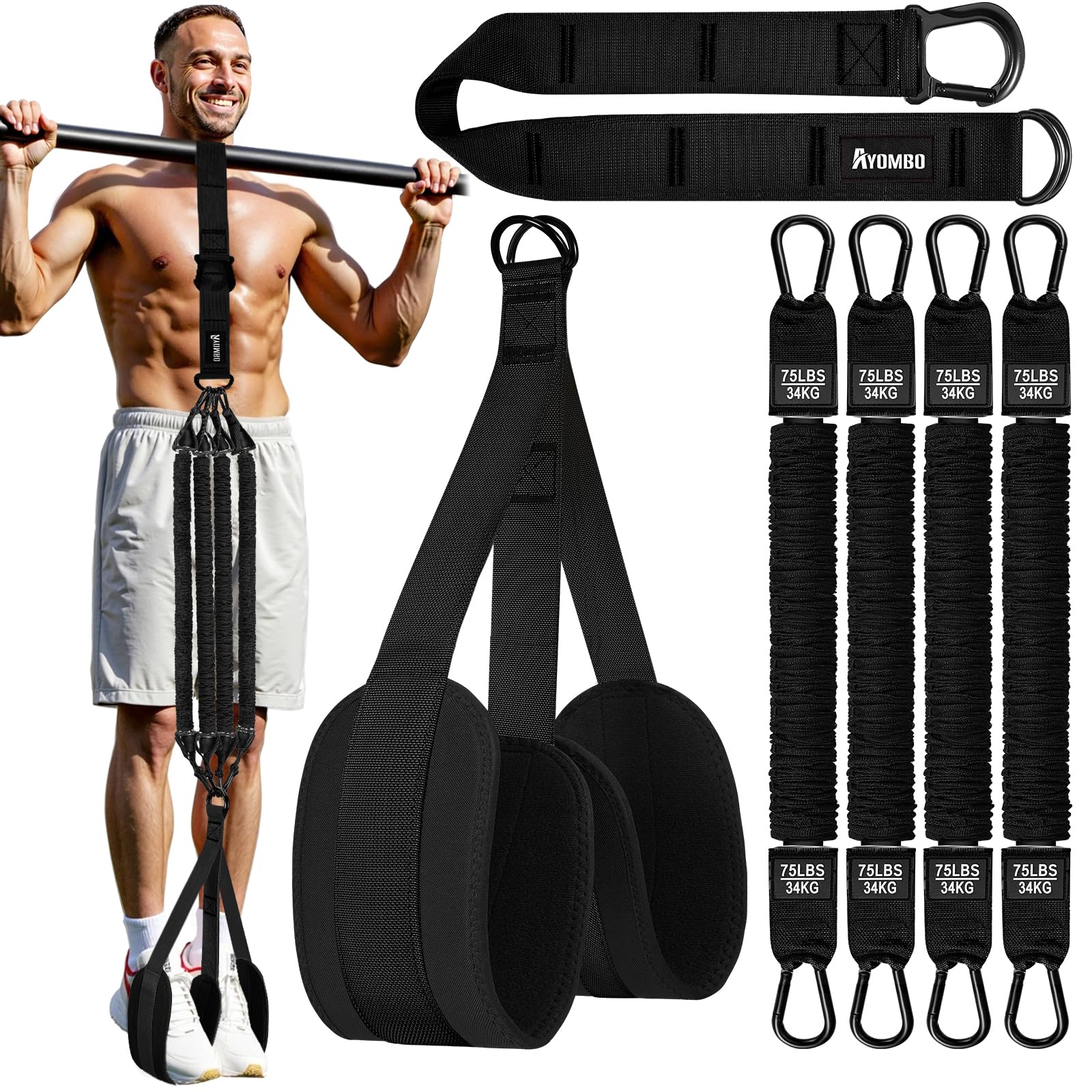 Ayombo Pull Up Assistance Bands, Adjustable Resistance Bands for Pull Up Bar, Heavy Duty Pull Up Assist Workout Equipment with 4 Assistance Bands, Home Gym Strength Training, Exercise Best Partner