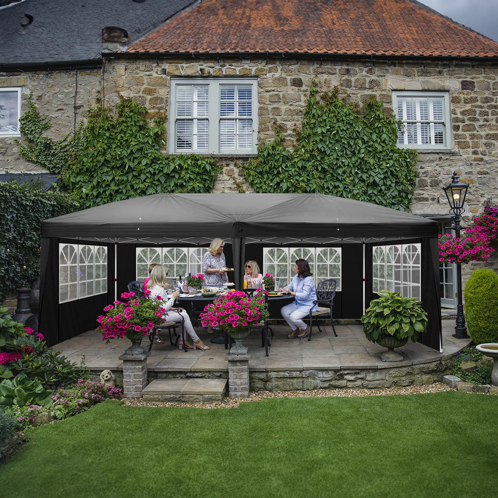 Bonnlo Pop Up Gazebo with Sides 3m x 3m, Easy Setup Instant Outdoor Canopy, Folding Garden Gazebo, Party Tent Grey