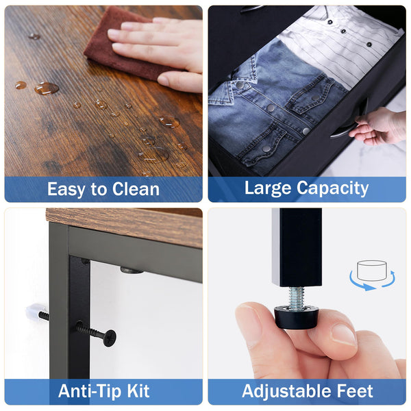 LYNCOHOME chest of drawers, Furniture Storage Chest Tower Unit for Bedroom, Hallway, Closet, Office Organization - Steel Frame, Wood Top, Easy to