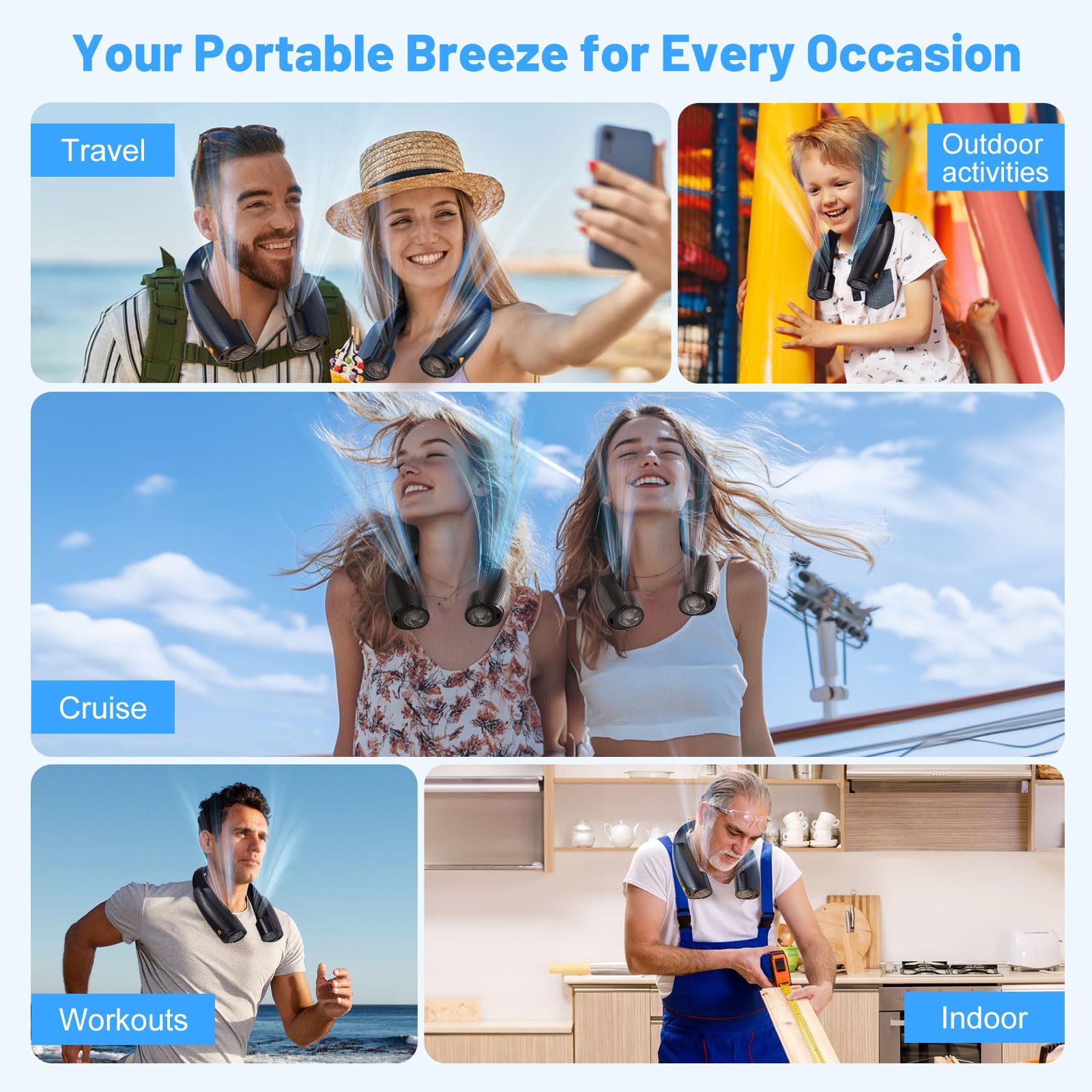 8000mAh Portable Neck Fan, Neck Air Conditioner with 6 Powerful Speeds, Hands-Free 360° Cooling Neck Fan, Rechargeable USB Fan Bladeless Wearable Foldable Mini Fan for Men Women Home Office Outdoor