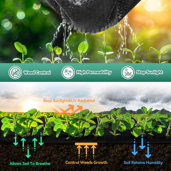 Domusensus Weed Control Membrane 2m x 25m - with 50 U-Shaped Garden Pegs Heavy Duty Weed Control Barrier Fabric Landscape for Vegetable Garden,