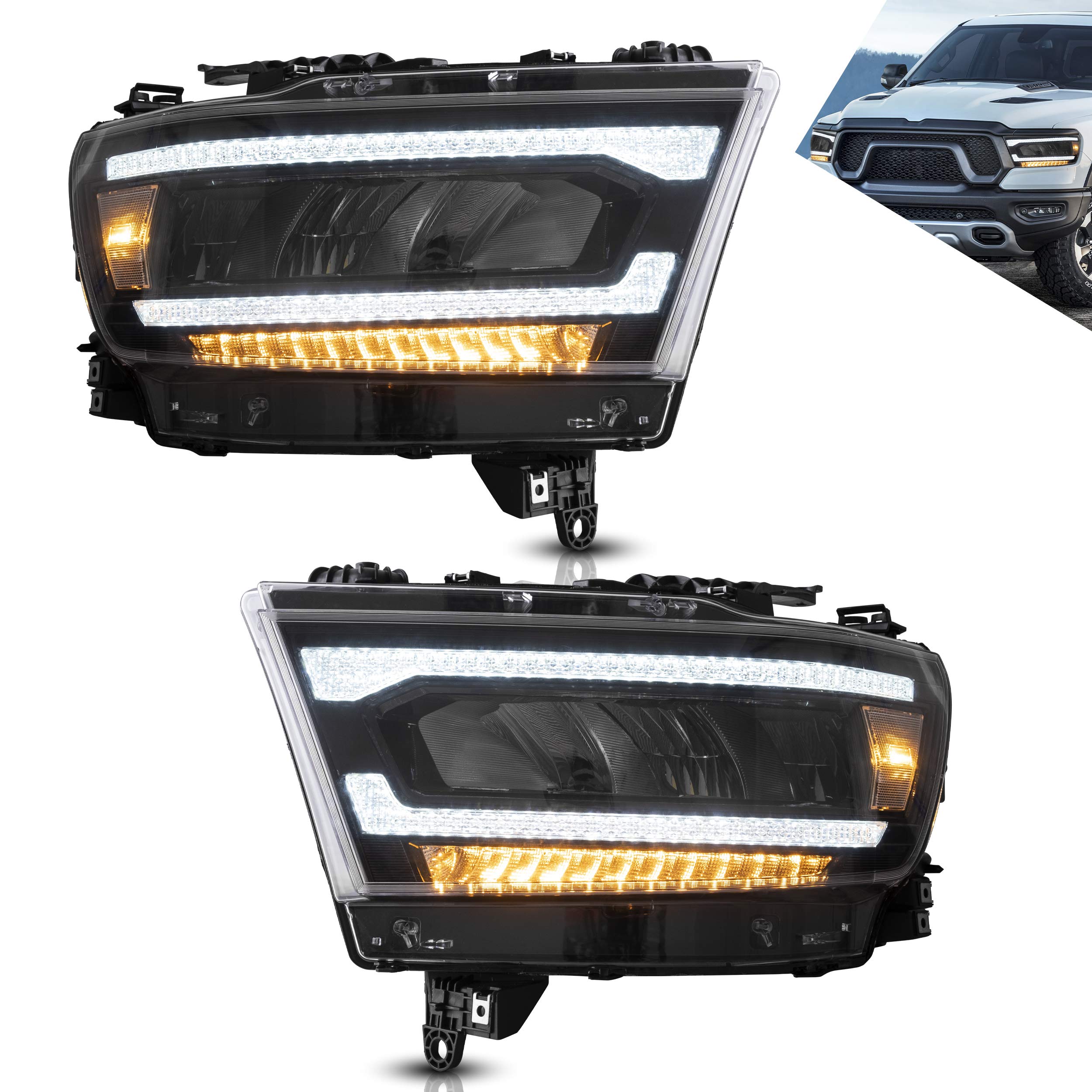 VLAND Headlights Compatible with 2019 2020 Do-dge Ram 1500 Tradesman, Bighorn, Laramie, Rebel Headlights, Pair (Driver and Passenger Side), Clear