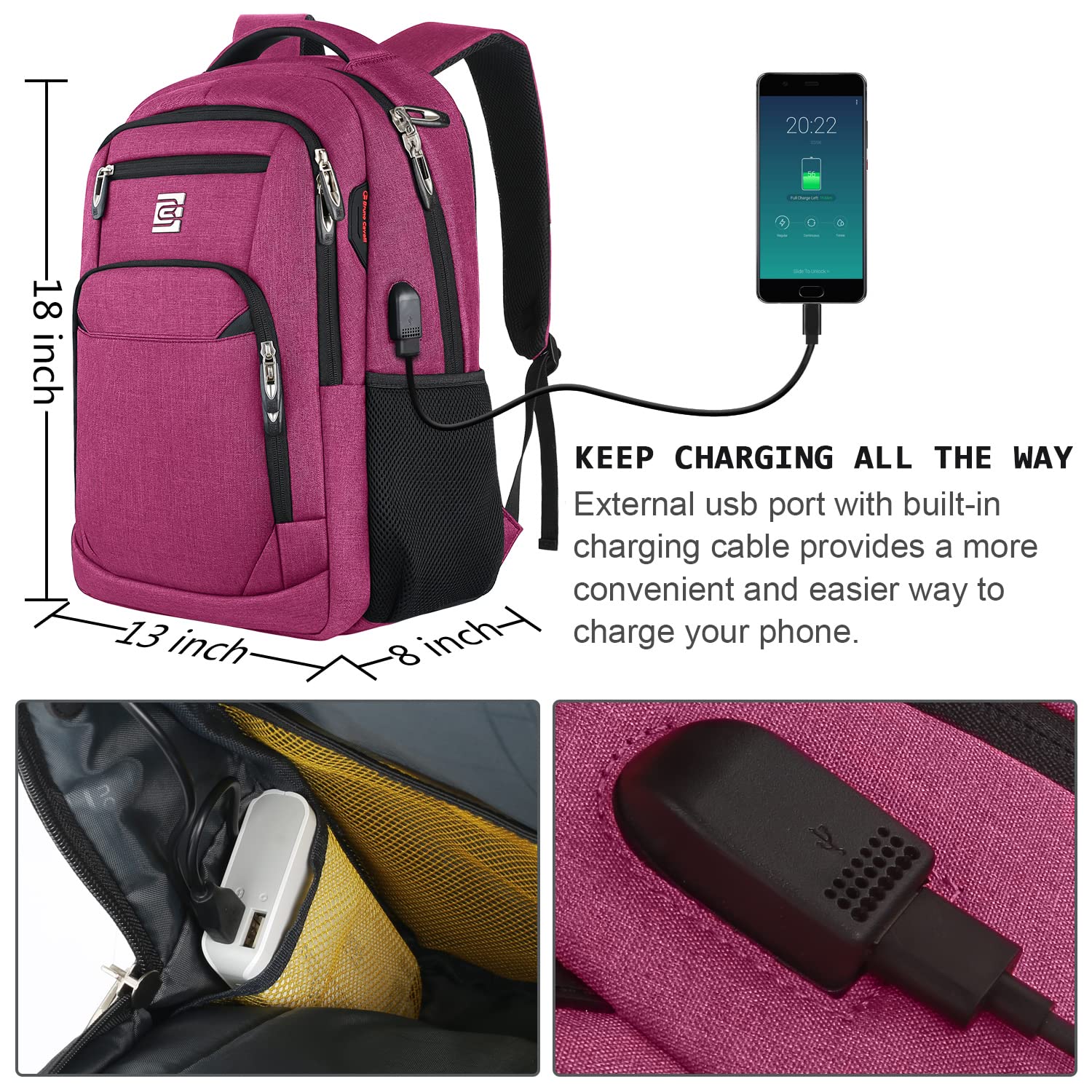 KASIBON Laptop Backpack with USB Charging&Headphone Port,Anti-Theft Business Laptop Backpack with Breathable Padded Shoulder Strap, Water Resistant Computer Rucksack