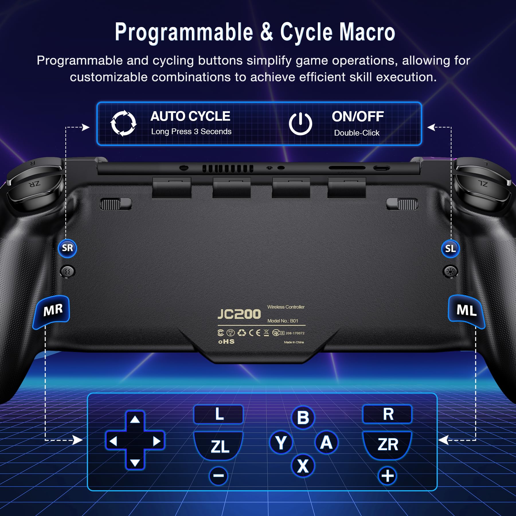 HASACOOL Switch Controller for Nintendo Switch/OLED, Handheld One-Piece Joycon Controllers with RGB Lights, TURBO, Vibration, Back Button