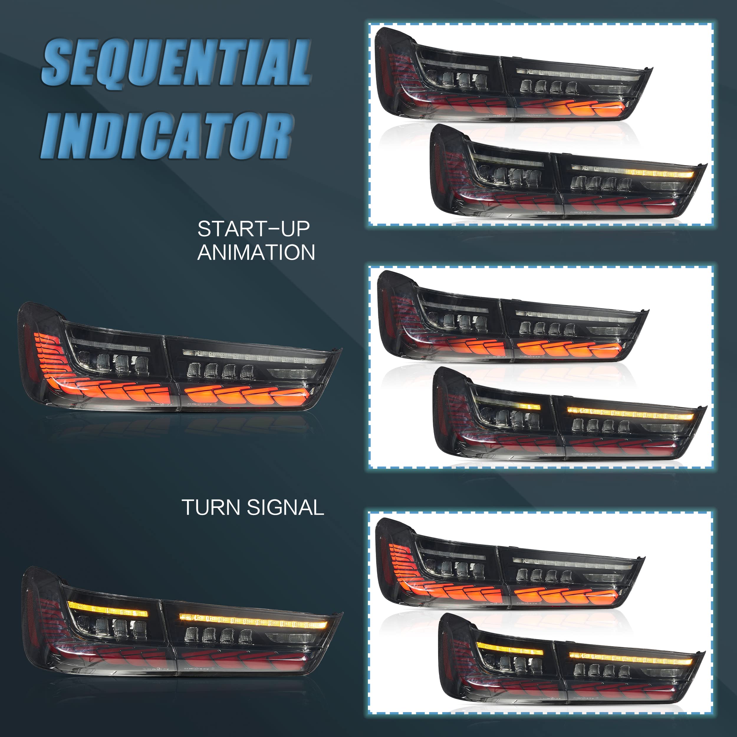 VLAND OLED Rear Lights Compatible with 2013-2018 BMW 3 Series F30 F35 F80 320i 328i 335i Sedan (Not for F31 F34), Tail Lights with Sequential Indicators, E-mark, Red