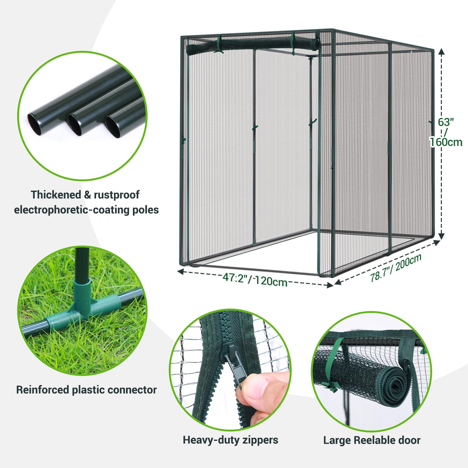 Fruit Cage Plant Cages for Garden: Ohuhu 2x1.2x1.6 m Large Plants Protection Tent Cage with Zippered Door for Vegetable Flower Fruit, Greenhouse with