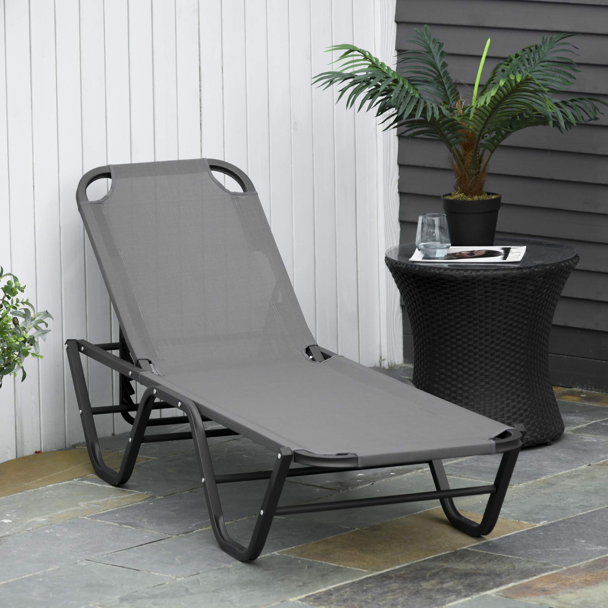 Outsunny Sun Lounger Relaxed Recliner with 5-Position Adjustable Backrest Aluminium Frame for Pool or Sun Bathing Light Grey