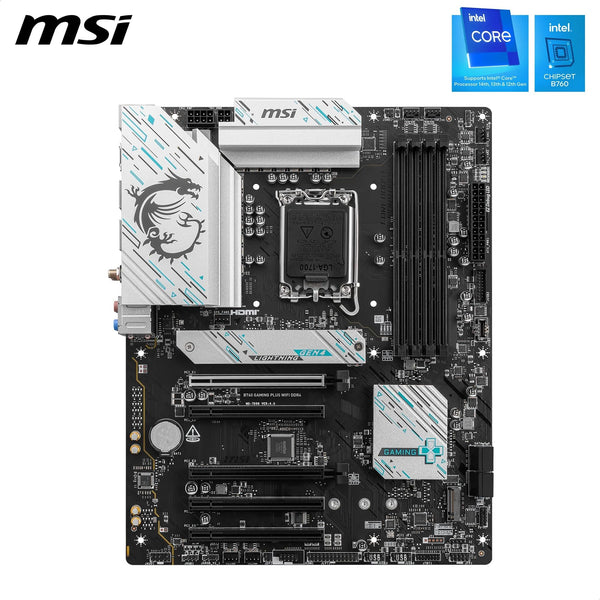 MSI B760 GAMING PLUS WIFI DDR4 Motherboard, ATX - Supports Intel 14th, 13th & 12th Gen Core Processors, LGA 1700 - DDR4 Memory Boost 5333+MHz/OC, 1x PCIe 4.0 x16, 2 x M.2 Gen4, 2.5G LAN, Wi-Fi 6E
