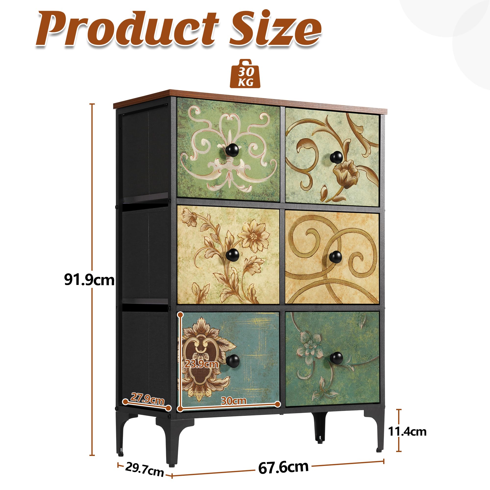 LYNCOHOME Chest of Drawers, 6 Drawer Fabric Bedroom Dresser Storage Drawrs, Storage Organizer Unit for Bedroom, Living Room, Entryway, Nursery