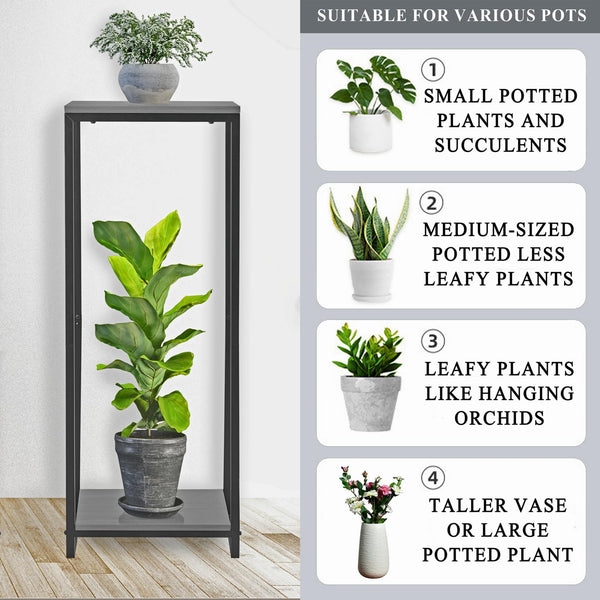 JEPRECO 34" Tall Plant Stand Indoor, 2-Tier Modern Plant Shelf, Corner Flower Pot Holder Organizer for Living Room Balcony Patio Garden (Oak Grey)