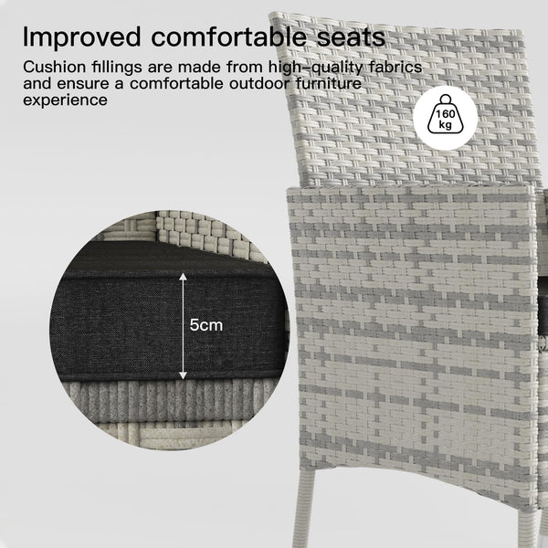 Trumbeak 4 Seater Rattan Dining Set with Cushions,Garden Furniture Set with Glass Top Table and 4 Armchairs,Outdoor Dining Table and Chairs Set for patio,Grey