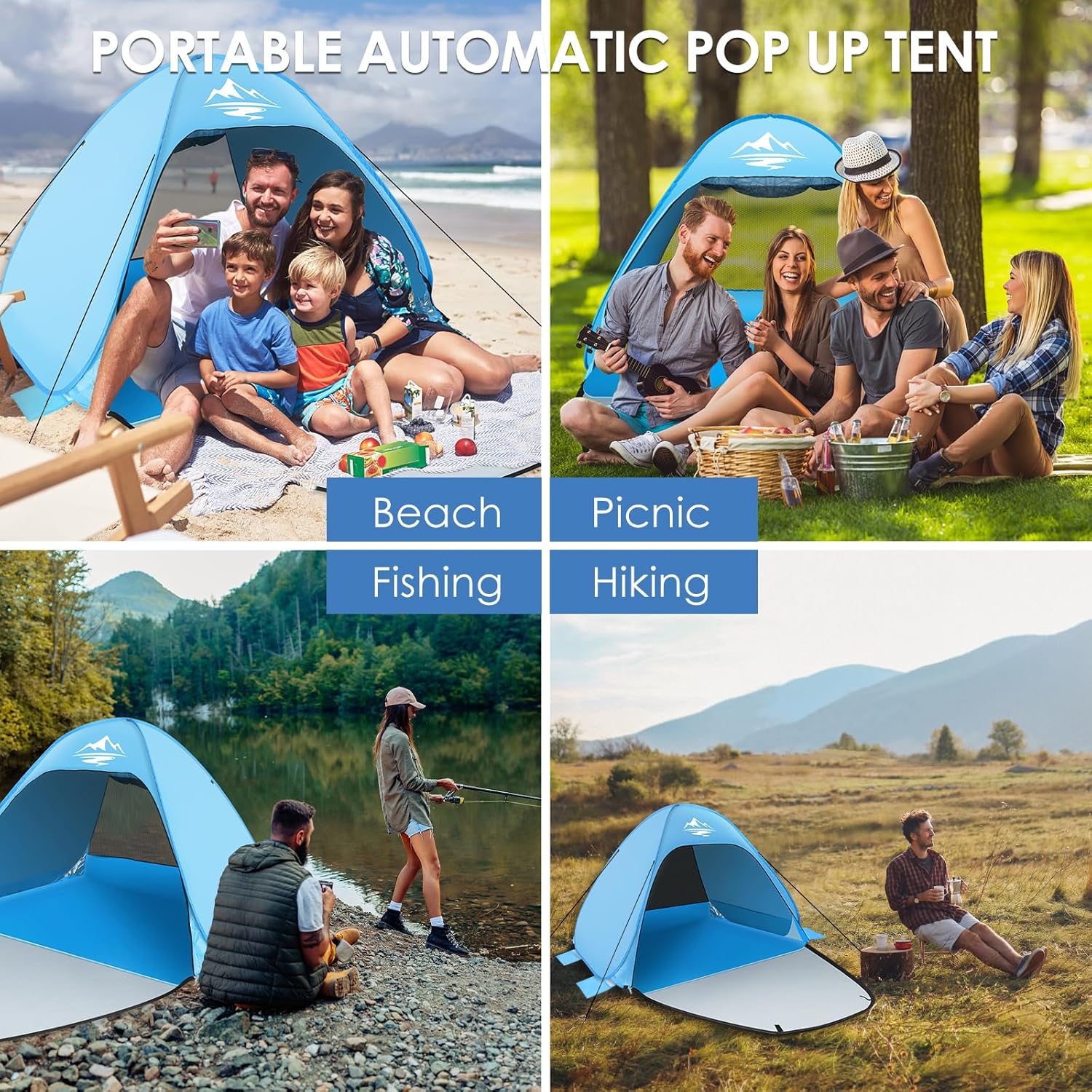 Pop Up Beach Tent,Automatic Portable Sun Shelter Fit 2-3 Person,UPF 50+ UV Sun Protection Beach Shade Baby Canopy Cabana Air-Ventilating Waterproof for Family Beach Park Camping Picnic with Carry Bag