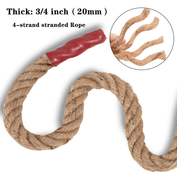 EMEKIAN 20mm Natural Thick Jute Rope, 30M Twisted 4 Strand Fiber Hemp Rope, Strong Jute Twine String for Gardening, Craft, Bundling, Camping,
