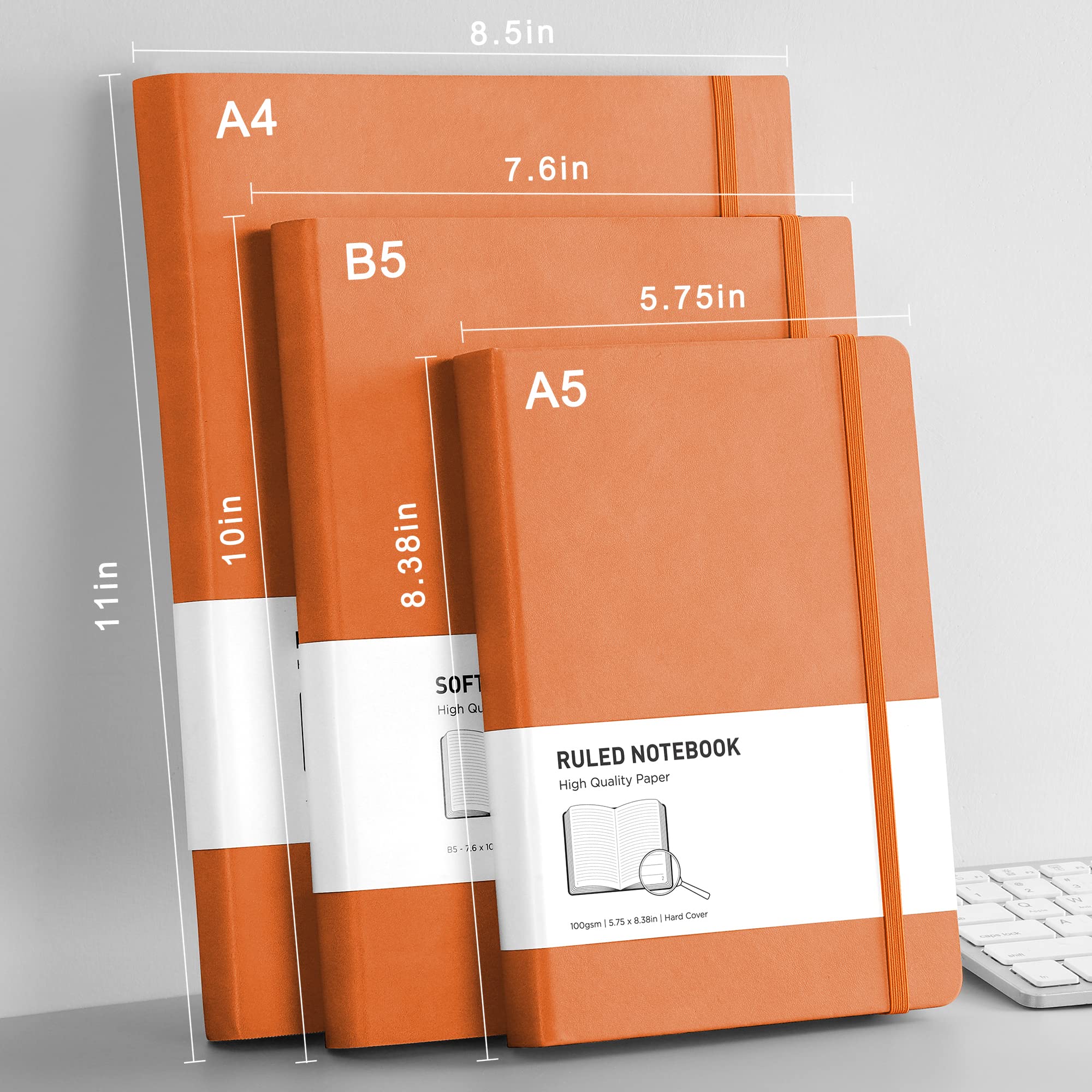 RETTACY Lined Journal Notebook - A5 Note Book Hardcover Thick Notepad 320 Numbered Pages for Writing,100gsm Lined Paper, Leather Hardcover, for Women Men Work Office School,14.5 x 21cm - Black