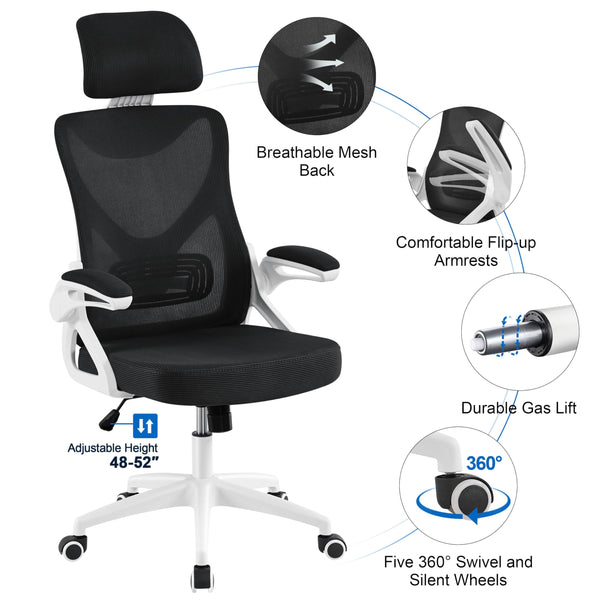 Yaheetech High Back Home Office Chair Ergonomic Swivel Desk Chair with Arms and Height Adjustable Back Support for Home Study or Manager Work White/Pink