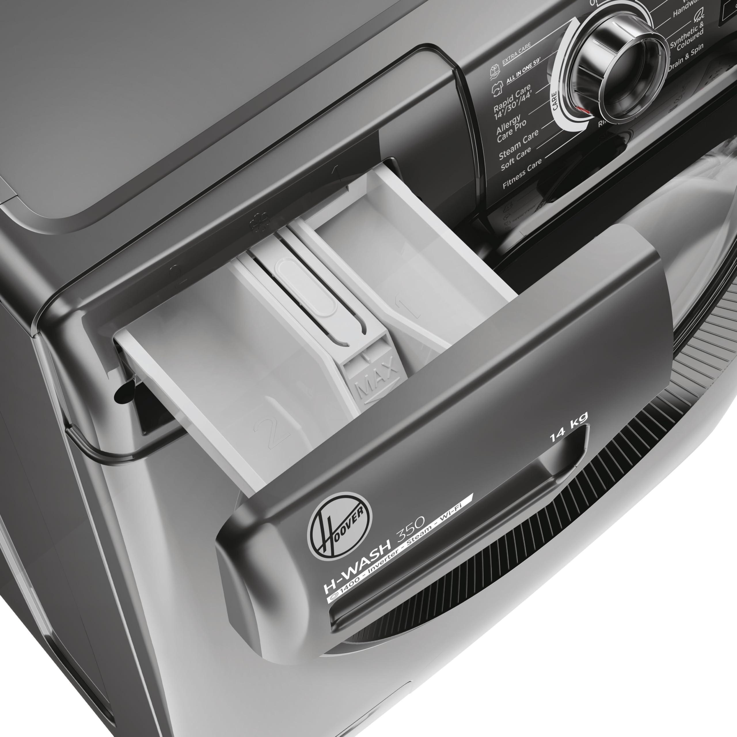 Hoover H-WASH 350 9kg Freestanding Washing Machine, 1400 RPM, A Rated, ECO-Power Inverter Motor, hOn App, 60 Programmes, Eco Doser, Power Care System, Graphite, 60x54x85 cm - H3WPS496TAMBR680
