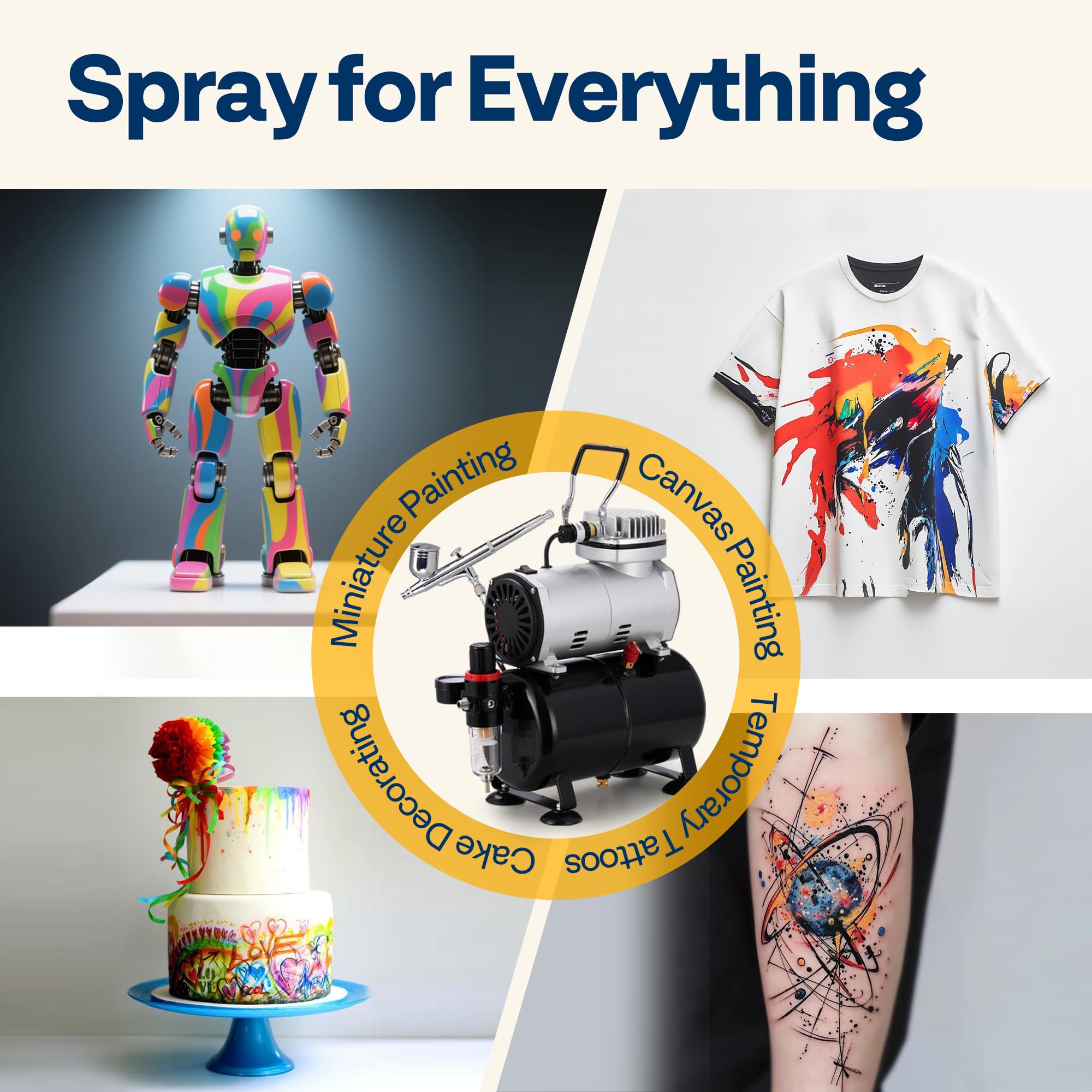 VIVOHOME Professional Airbrushing Paint System with 1/5 HP Air Compressor and 3 Paint Sprayers for Tattoo Makeup Shoes Cake Decoration Blue