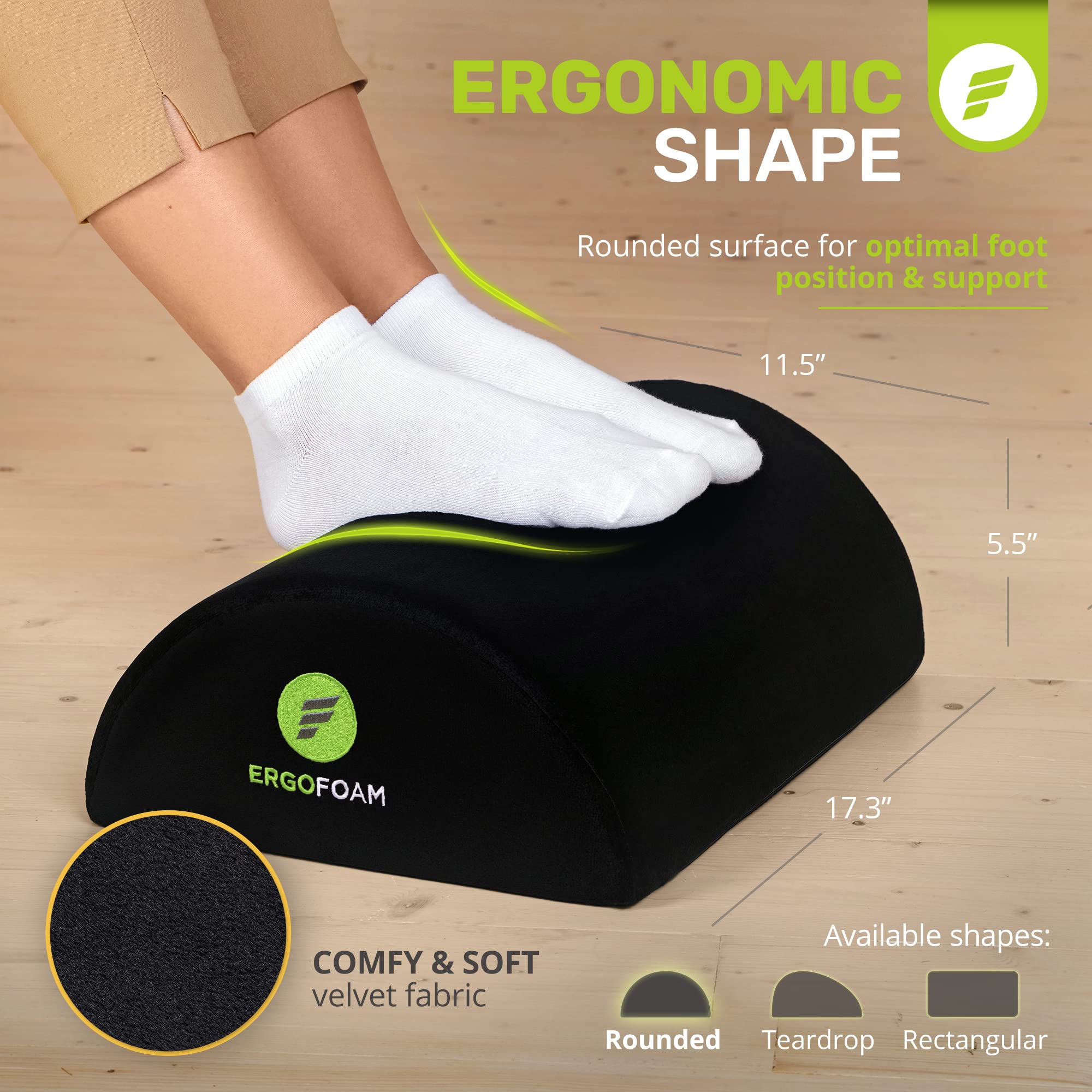 ErgoFoam Foot Rest Under Desk (Tall) - Large Premium Velvet Soft Foam Footrest for Desk - Most Comfortable Desk Foot Rest in The World for Back,