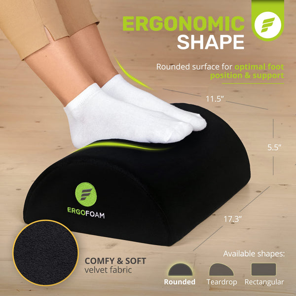 ErgoFoam Foot Rest Under Desk (Tall) - Large Premium Velvet Soft Foam Footrest for Desk - Most Comfortable Desk Foot Rest in The World for Back,