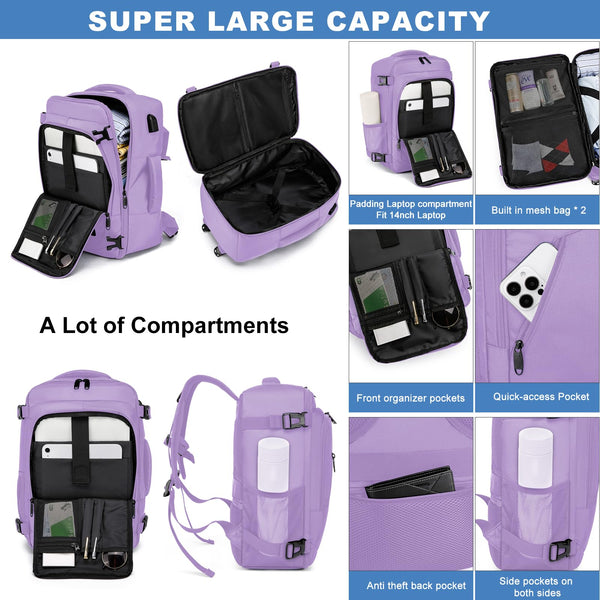 Cabin Bags 40x20x25 for Ryanair Underseat 20L Small Travel Hand Luggage Backpack Carry-ons Bag Cabin Size for Airplanes Flight Bag Travel Rucksack Fit 14 Inch Laptop with USB Charging Port-Black