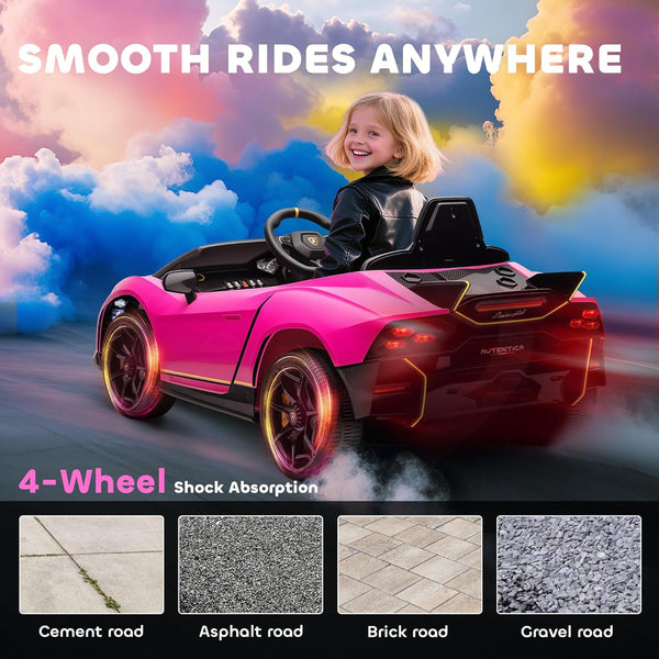 AIYAPLAY 12V Lamborghini Autentica Licensed Kids Electric Car with Butterfly Doors, Ride on Car with Remote Control, 4 Suspension Wheels, Soft Start, LED Lights, Music, Horn, Grey