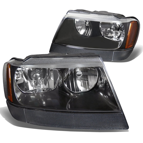 DNA MOTORING HL-OH-JGC99-BK-AM Black Amber Headlights Assembly Replacement Compatible with 99-04 Jeep Grand Cherokee