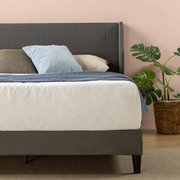 Zinus Sasha Super King Bed frame - Bed 180x200 cm - 25 cm Height - Upholstered Platform Bed frame with Wingback Headboard - Medium Grey