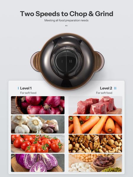 Food Processors with 2 Large Bowls (3L+3L), Mini Chopper Electric Food Chopper, 2 Speed, 1 Bi-Level Blades, Meat Mincer 500W Copper Motor for Baby