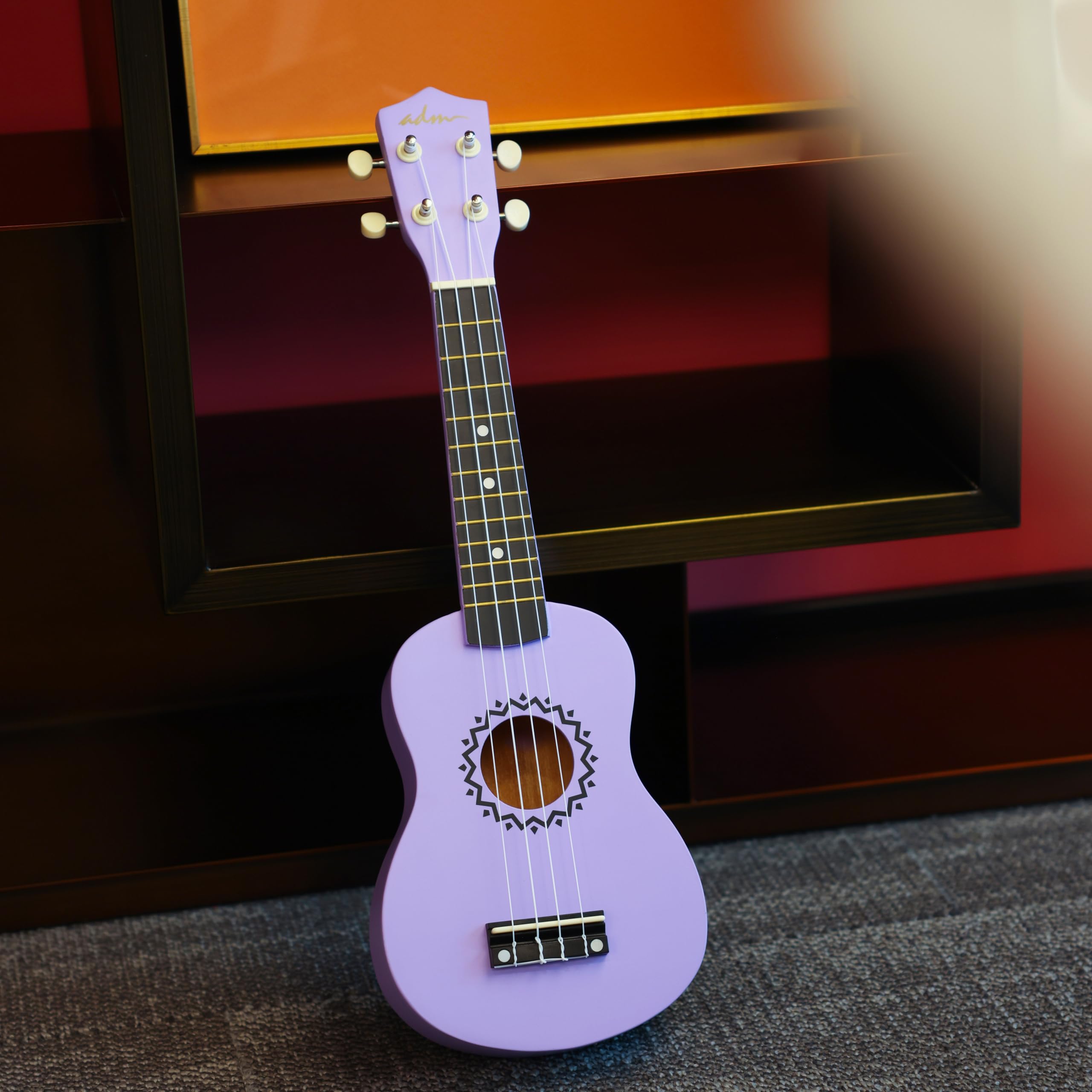 ADM Soprano Ukulele Set for Kids and Beginners, Ukulele Starter Kit with Bag, Clip-On Tuner, Rainbow Strings, Colourful Strap, Plectrum, Fingerboard Sticker, Chord Card (Dark Blue)